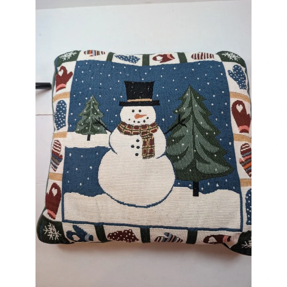 Christmas Snowman Needlepoint Tapestry Pillow 12x13 Winter Holiday